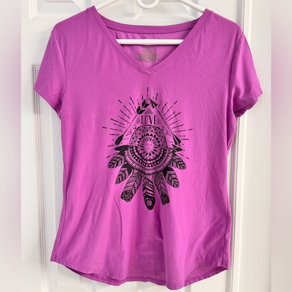 No Boundaries Tops - No Boundaries Purple V-Neck Tee with Bohemian Design - Size Large